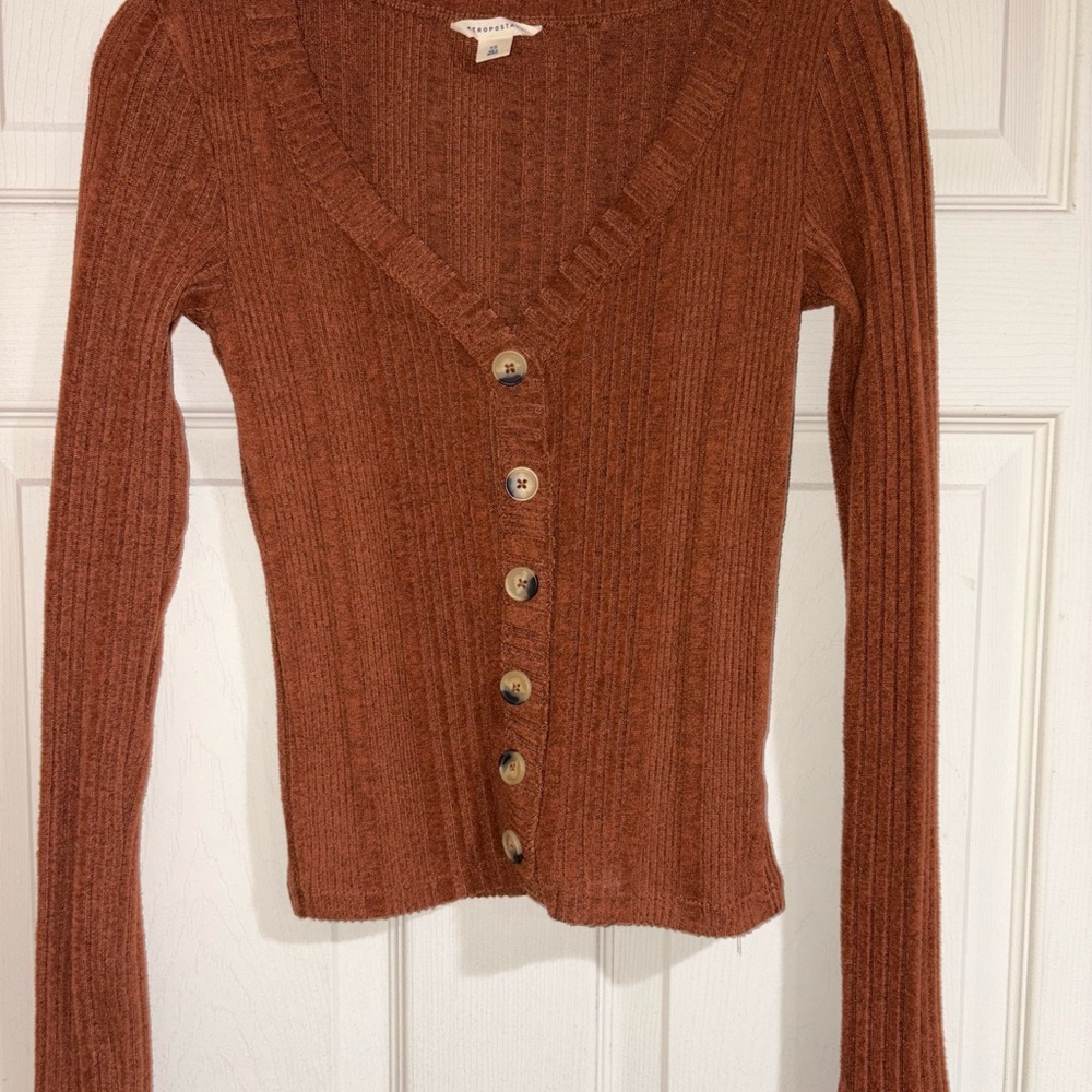 Rust Button-Up Ribbed Aeropostale Cardigan/Sweater